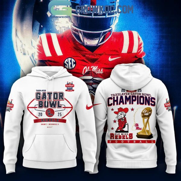 Ole Miss Rebels NCAA TaxSlayer Gator Bowl Champions 2025 White Hoodie