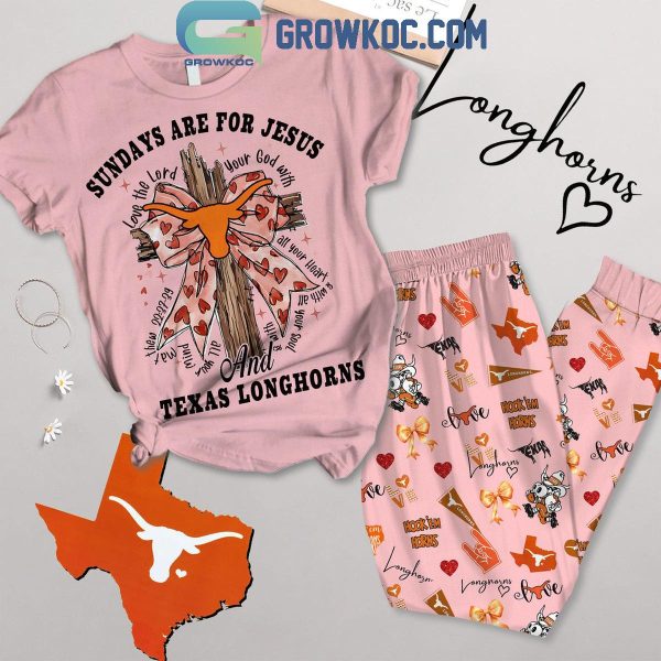 Texas Longhorns Sundays Are For Jesus And Longhorns Football Fleece Pajamas Set