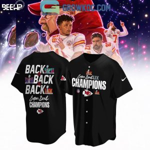 Kansas City Chiefs Super Bowl LIX Back to Back to Back Champions Baseball Jersey