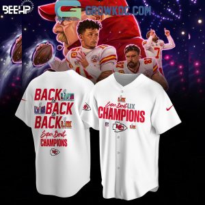 Kansas City Chiefs Super Bowl LIX Back to Back to Back Champions Baseball Jersey