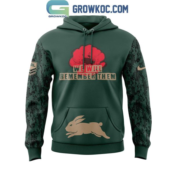 South Sydney Rabbitohs We Will Remember Anzac Day Hoodie T Shirt