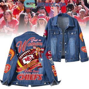 Red Kingdom Just A Woman Who Loves Kansas City Chiefs Denim Jacket