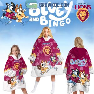 Brisbane Lions Bluey And Bingo Fleece Oodie Hoodie Blanket