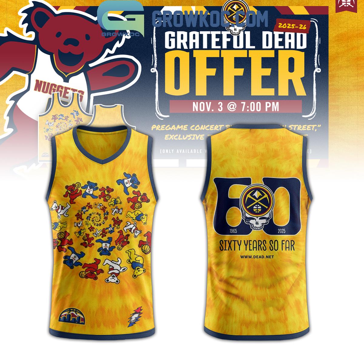 Denver Nuggets Celebration Greateful Dead 60 Years Basketball Jersey Denver Nuggets Celebration Greateful Dead 60 Years Basketball Jersey