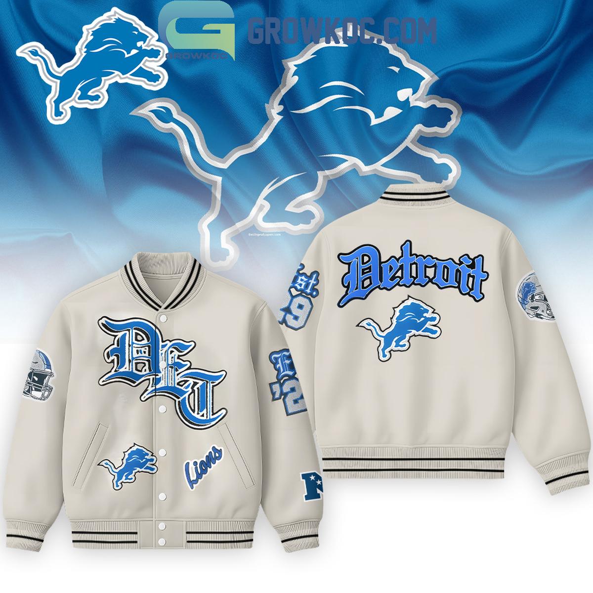 Detroit Lions Vintage Cream Old English Baseball Jacket Detroit Lions Vintage Cream Old English Baseball Jacket