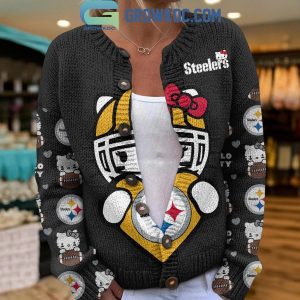 Pittsburgh Steelers Hello Kitty Black Knitted Cardigan Jacket