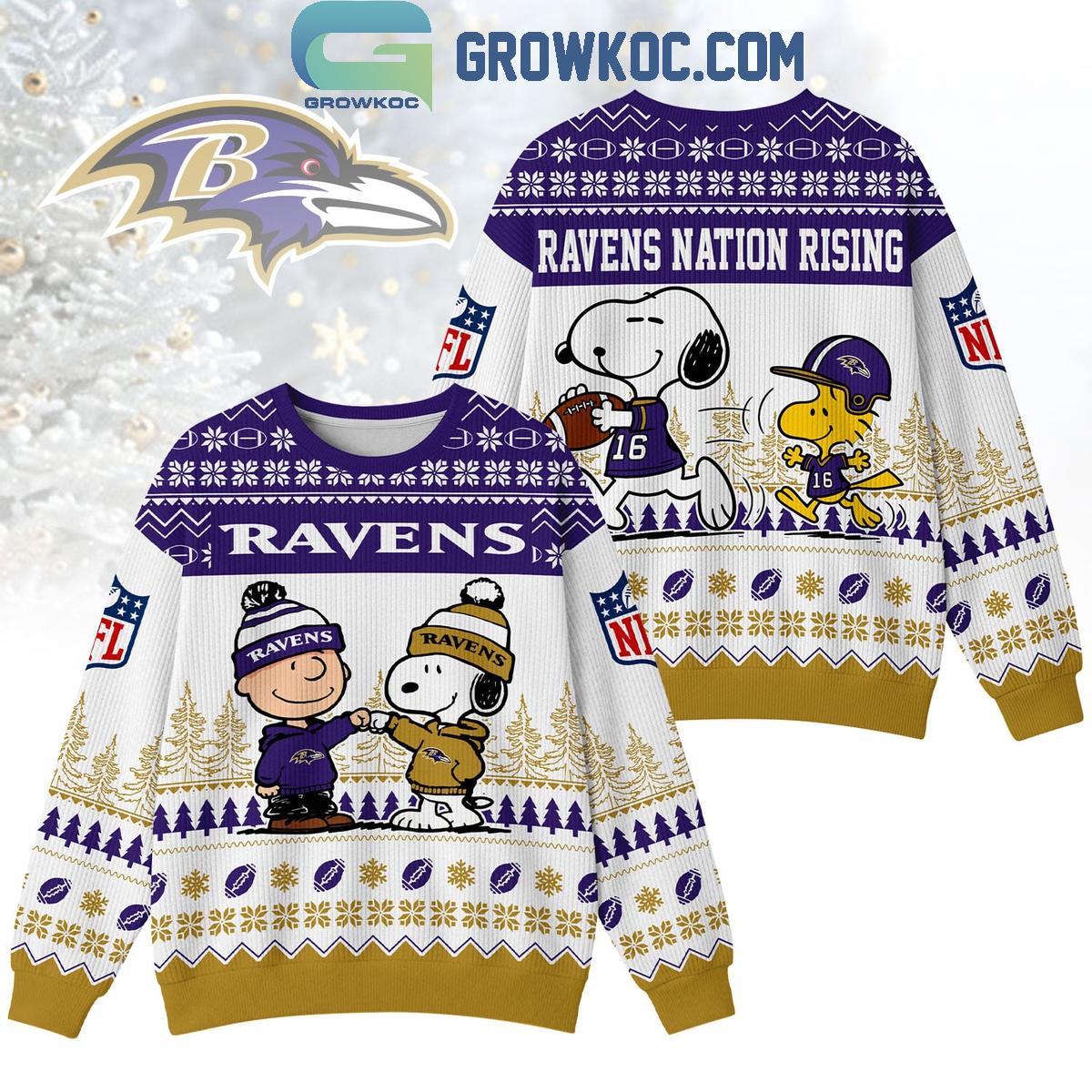 Baltimore Ravens Snoopy Peanuts Ravens Nation Rising Ugly Sweater Baltimore Ravens Snoopy Peanuts Ravens Nation Rising Ugly Sweater