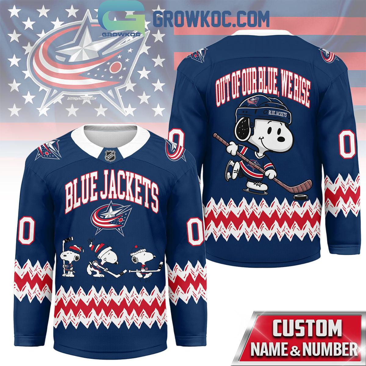 Columbus Blue Jackets Snoopy Peanuts Out Of Our Blue We Rise Hockey Jersey Columbus Blue Jackets Snoopy Peanuts Out Of Our Blue We Rise Hockey Jersey