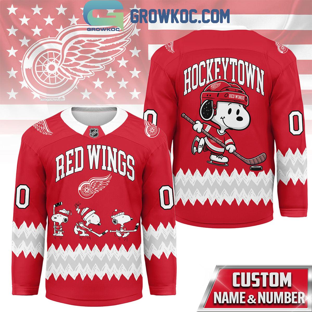 Detroit Red Wings Snoopy Peanuts HockeyTown Hockey Jersey Detroit Red Wings Snoopy Peanuts HockeyTown Hockey Jersey