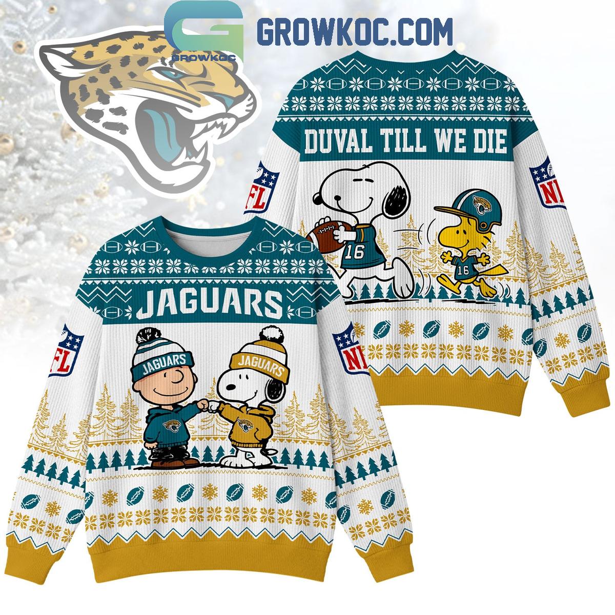 Jacksonville Jaguars Snoopy Peanuts Duval Till We Die Ugly Sweater Jacksonville Jaguars Snoopy Peanuts Duval Till We Die Ugly Sweater