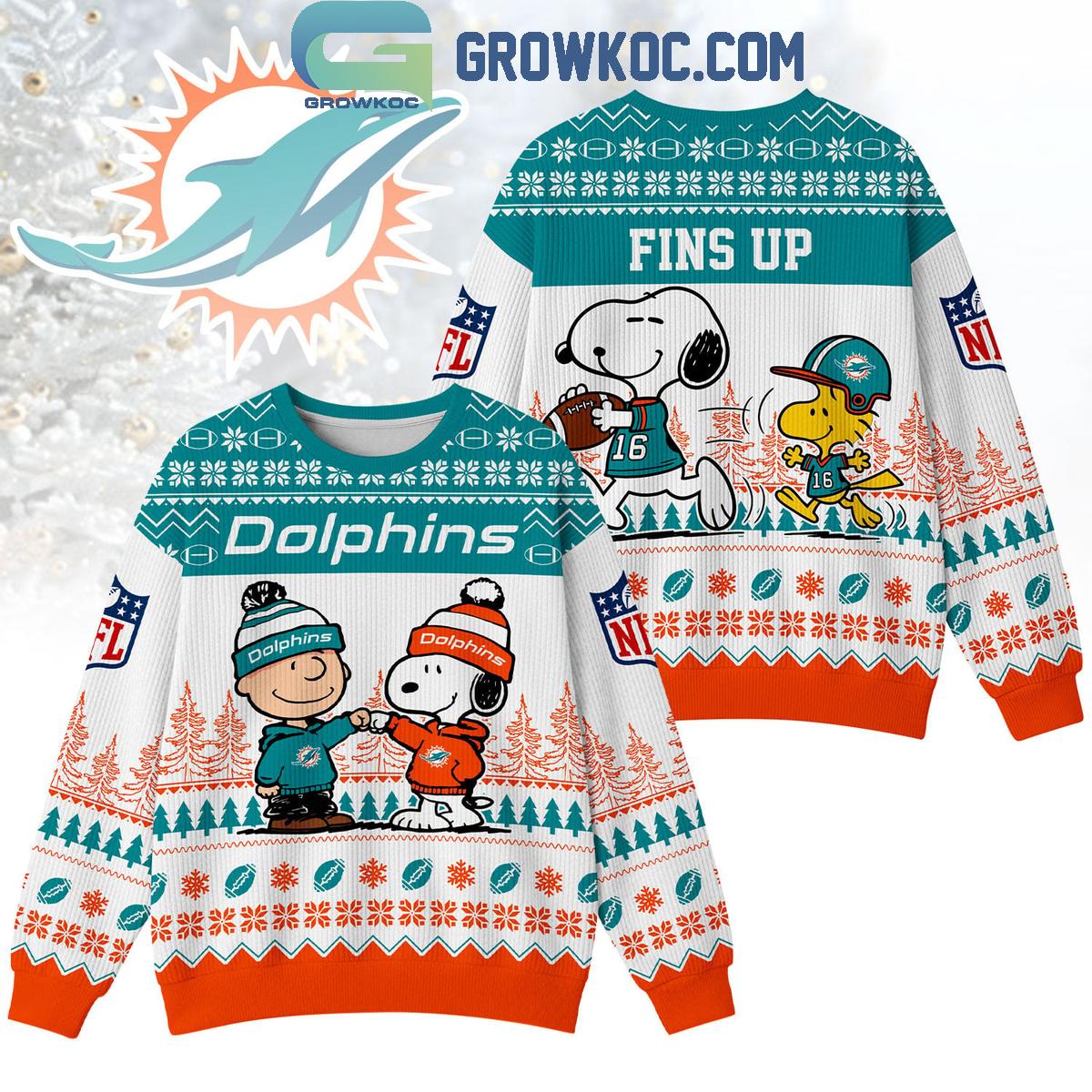 Miami Dolphins Snoopy Peanuts Fins Up Ugly Sweater Miami Dolphins Snoopy Peanuts Fins Up Ugly Sweater
