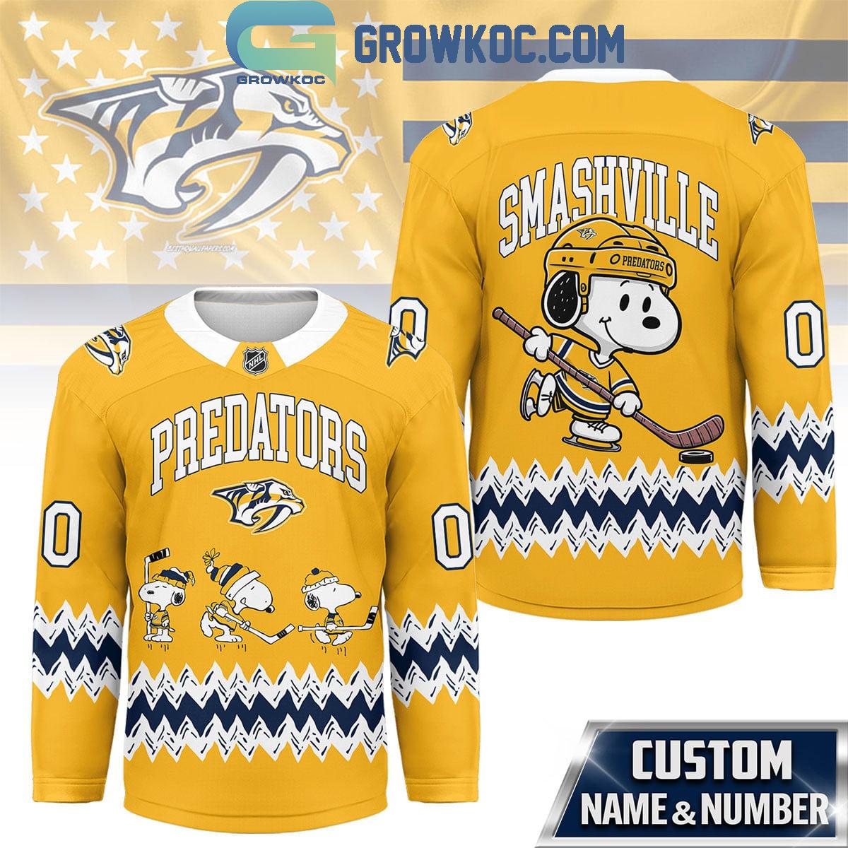 Nashville Predators Snoopy Peanuts Smashville Hockey Jersey Nashville Predators Snoopy Peanuts Smashville Hockey Jersey