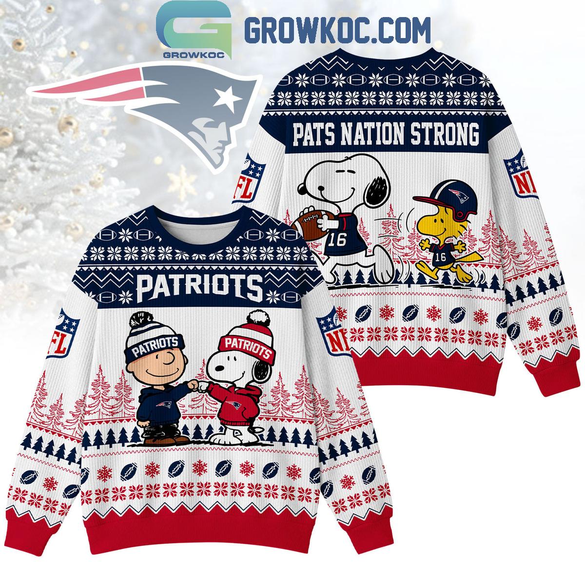 New England Patriots Snoopy Peanuts Pats Nation Strong Ugly Sweater New England Patriots Snoopy Peanuts Pats Nation Strong Ugly Sweater
