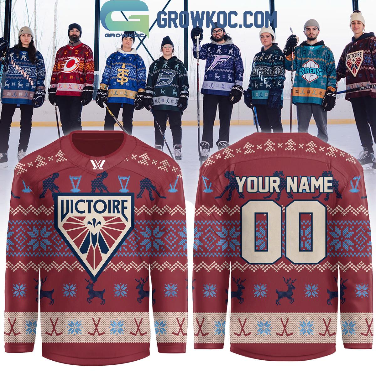 PWHL Montreal Victoire Holiday Sweater Hockey Jersey PWHL Montreal Victoire Holiday Sweater Hockey Jersey