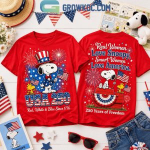 Real Women Love Snoopy Smart Women Love America 250 Years T-Shirt