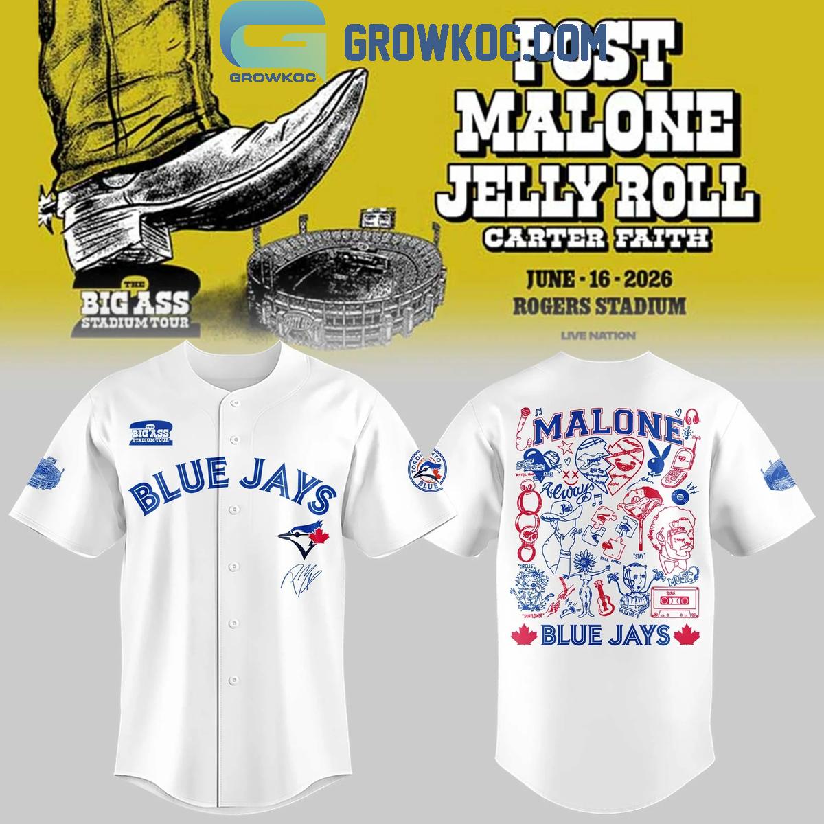 Toronto Blue Jays x Post Malone Jelly Roll The Big Ass Stadium Tour 2026 Jersey Toronto Blue Jays x Post Malone Jelly Roll The Big Ass Stadium Tour 2026 Jersey