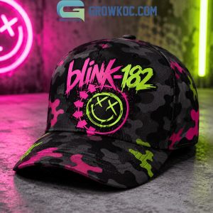 Blink-182 Neon Chaos Smiley Camo Pop Punk Cap Blink-182 Neon Chaos Smiley Camo Pop Punk Cap