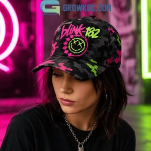 Blink-182 Neon Chaos Smiley Camo Pop Punk Cap